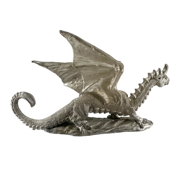 Vintage Grenadier Pewter Horned Dragon Figurine 1986 M97 Fantasy Lords D&D - Picture 2 of 8